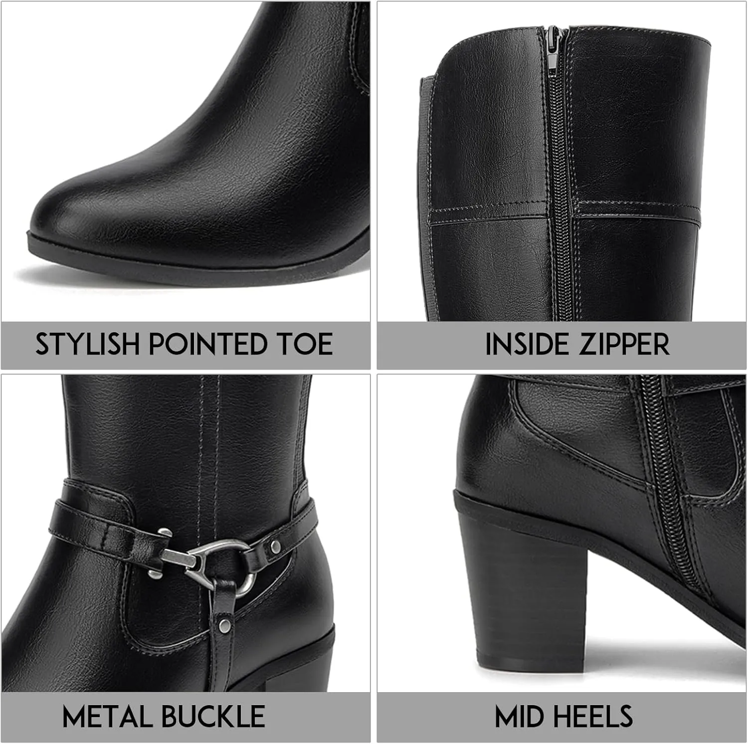 EETTARO Women's Fashion Knee High Boots Elastic Block Mid Heel Winter Boot Side Zipper Riding Boots