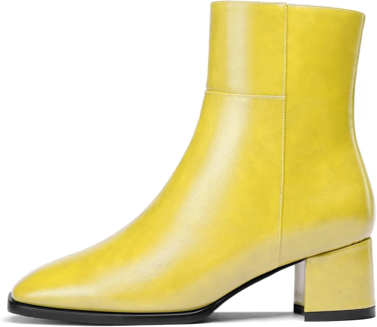 Eldof Low Block Heel Ankle Boots Women's Square Toe Chunky Heel Short Boots Side Zipper Heeled Chelsea Boots