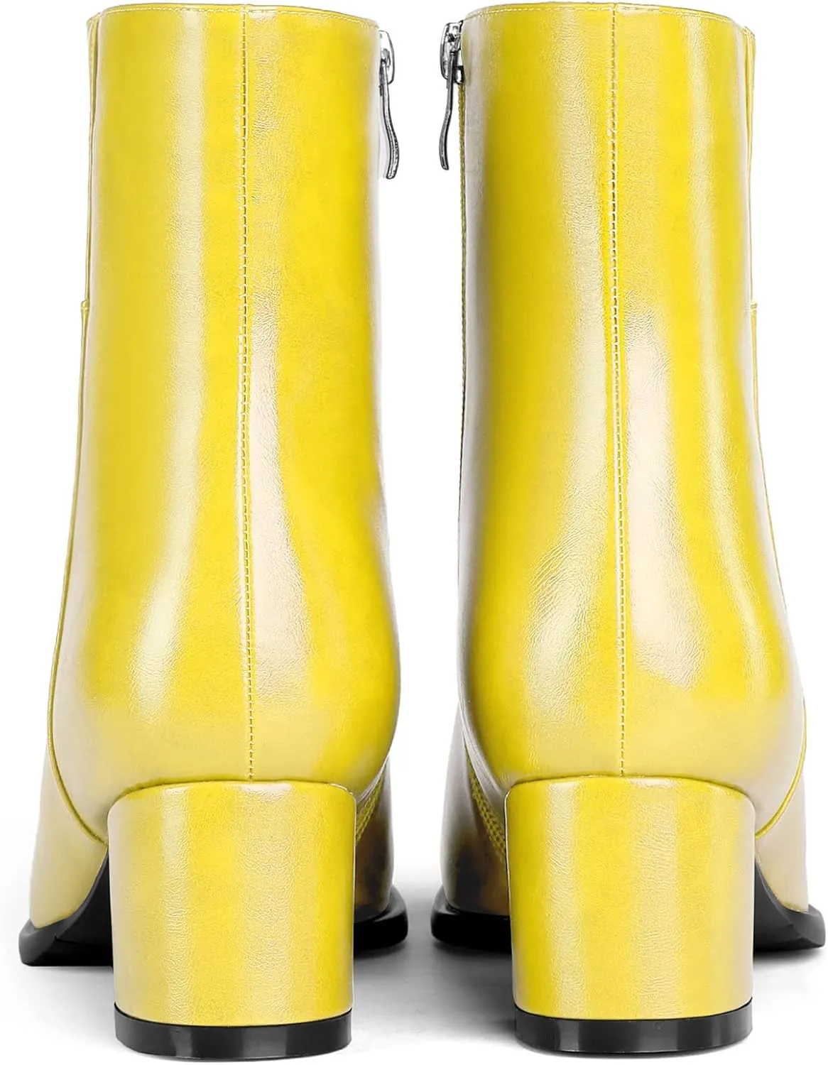 Eldof Low Block Heel Ankle Boots Women's Square Toe Chunky Heel Short Boots Side Zipper Heeled Chelsea Boots
