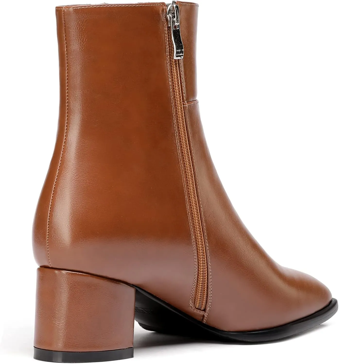 Eldof Low Block Heel Ankle Boots Women's Square Toe Chunky Heel Short Boots Side Zipper Heeled Chelsea Boots