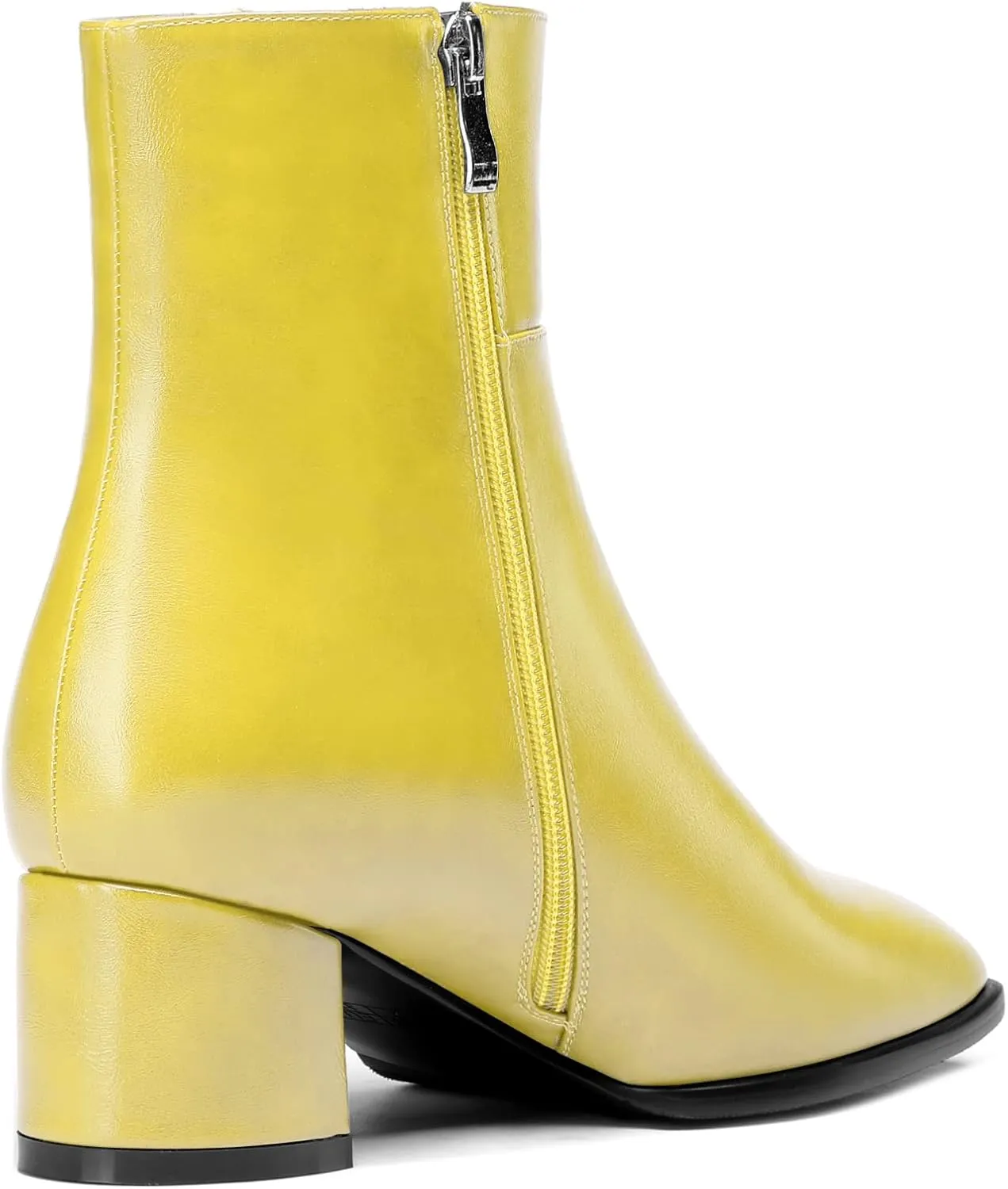 Eldof Low Block Heel Ankle Boots Women's Square Toe Chunky Heel Short Boots Side Zipper Heeled Chelsea Boots
