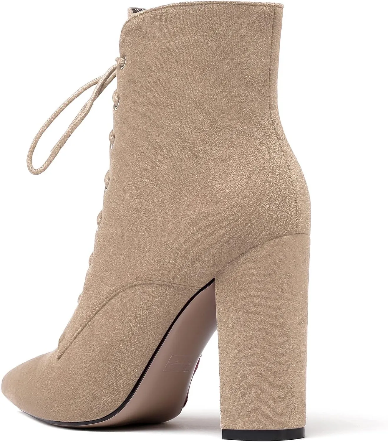 Eldof Women's Chunky Block 4 Inch High Heel Ankle Booties Pointed Toe Lace Up Side Zipper Chic Boots