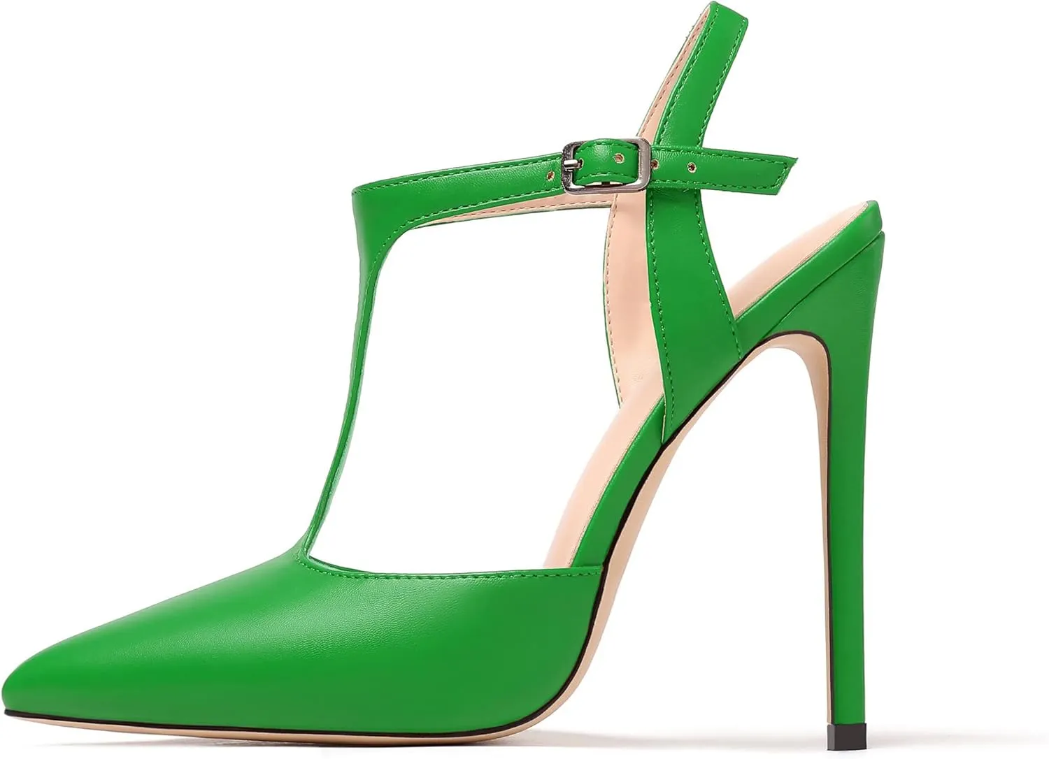 Eldof Women's High Heel Pumps T-Strap Sandals 4.7" Ankle Strap Slingback Heels for Womens
