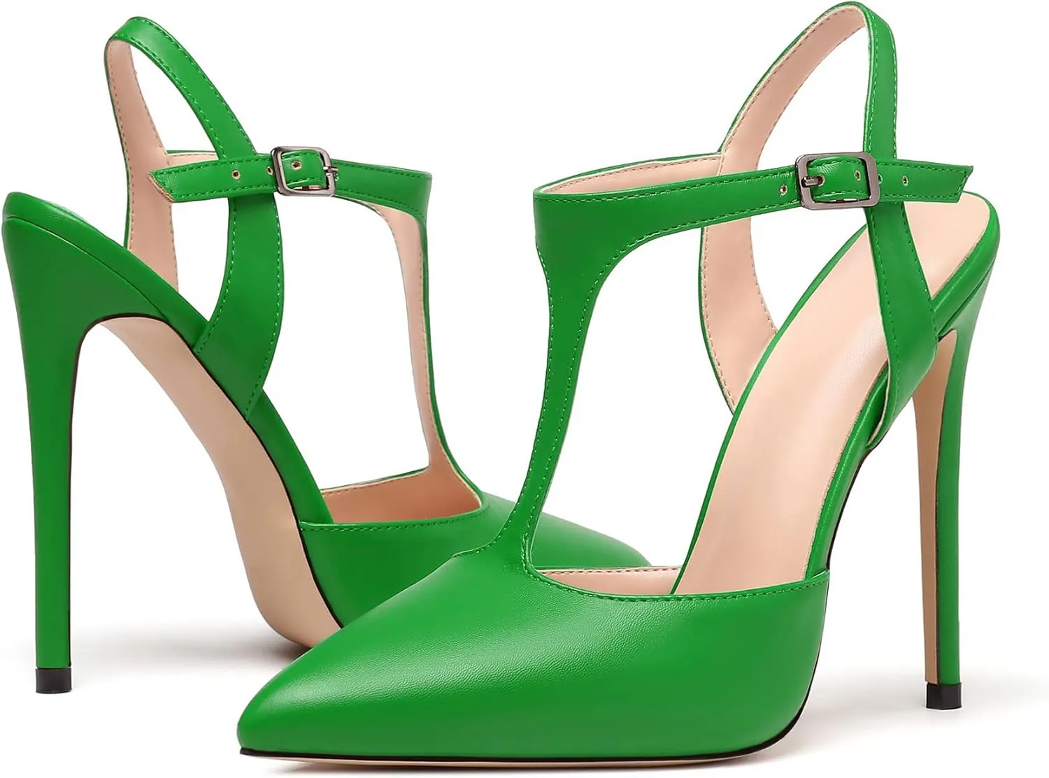 Eldof Women's High Heel Pumps T-Strap Sandals 4.7" Ankle Strap Slingback Heels for Womens