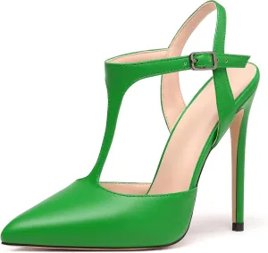 Eldof Women's High Heel Pumps T-Strap Sandals 4.7" Ankle Strap Slingback Heels for Womens