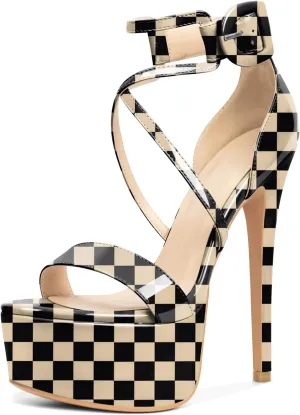 Eldof Women's Platform Sandals Ankle Strap 5.9" High Heels Cross Strap Stilettos Open Toe Ankle Strap Crisscross Sandals