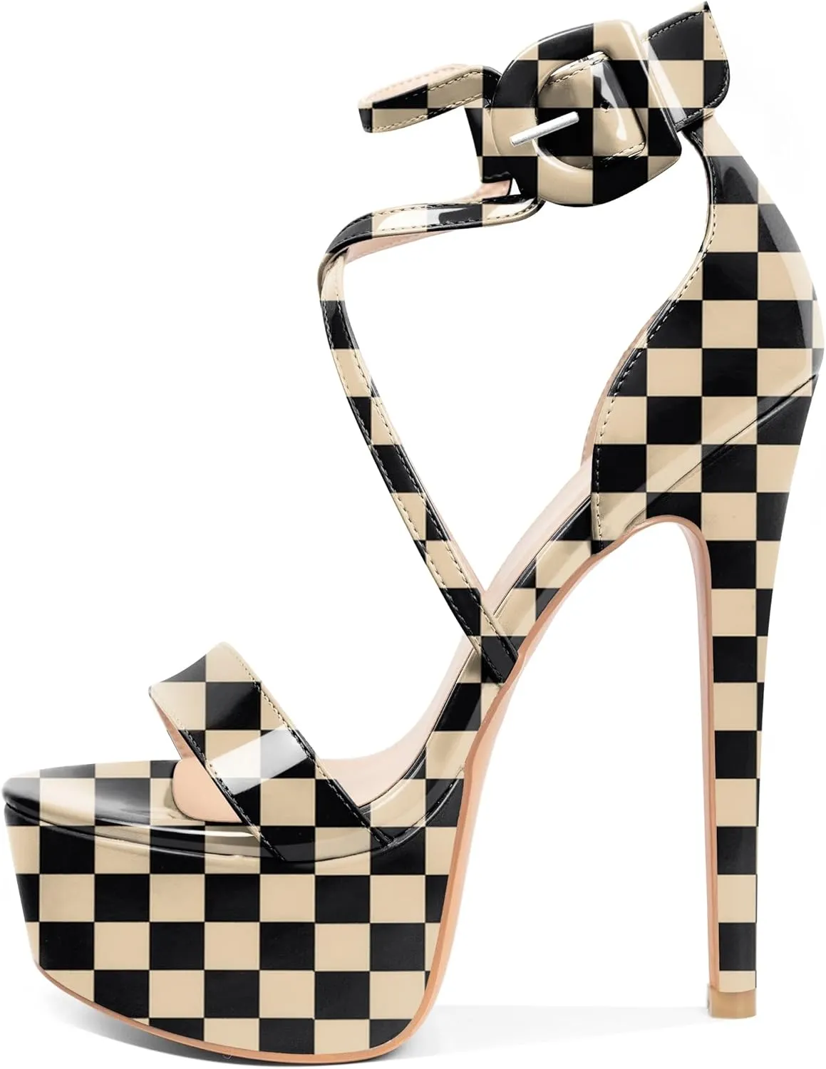 Eldof Women's Platform Sandals Ankle Strap 5.9" High Heels Cross Strap Stilettos Open Toe Ankle Strap Crisscross Sandals