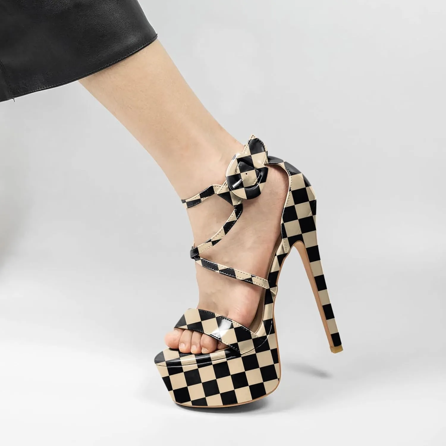 Eldof Women's Platform Sandals Ankle Strap 5.9" High Heels Cross Strap Stilettos Open Toe Ankle Strap Crisscross Sandals