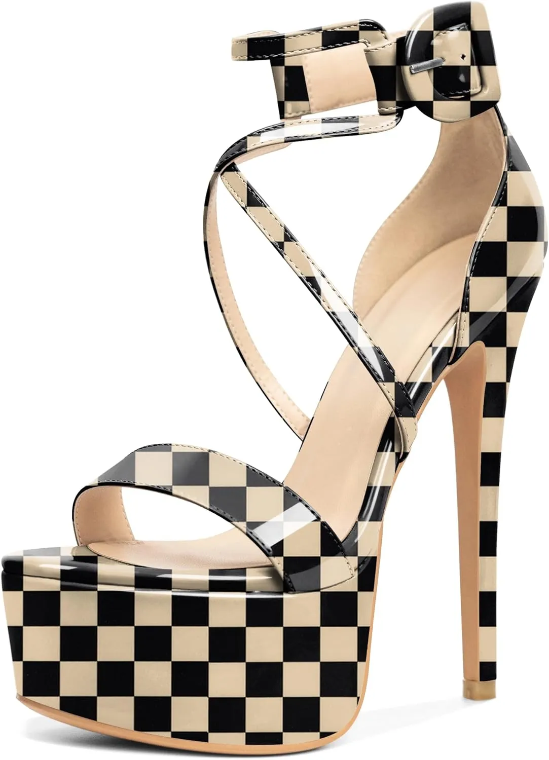 Eldof Women's Platform Sandals Ankle Strap 5.9" High Heels Cross Strap Stilettos Open Toe Ankle Strap Crisscross Sandals
