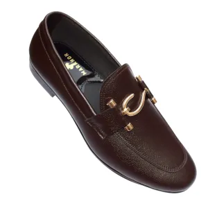 Elegant Brown Formal Slip-On Shoes with Gold Accent MR363
