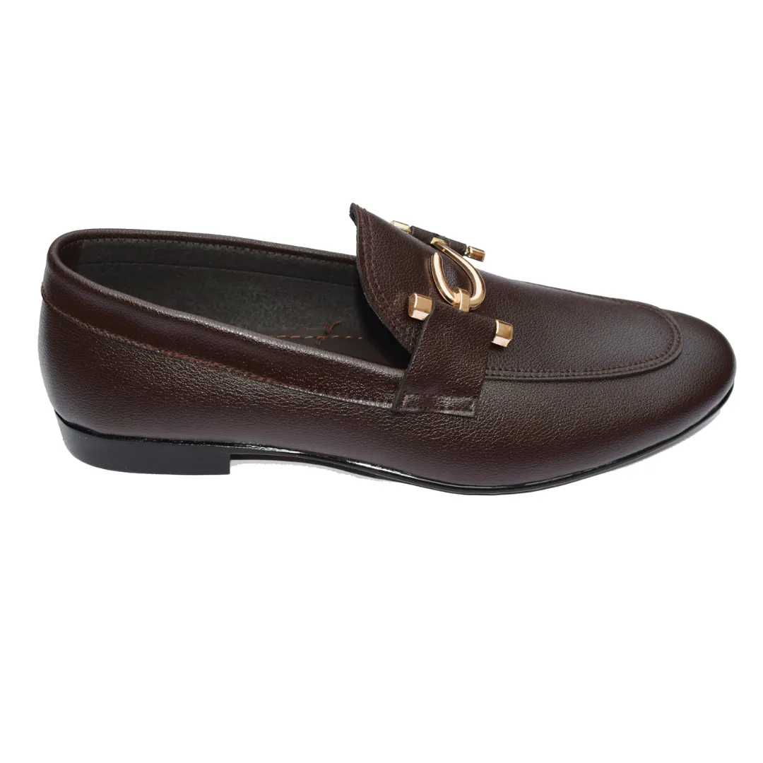Elegant Brown Formal Slip-On Shoes with Gold Accent MR363