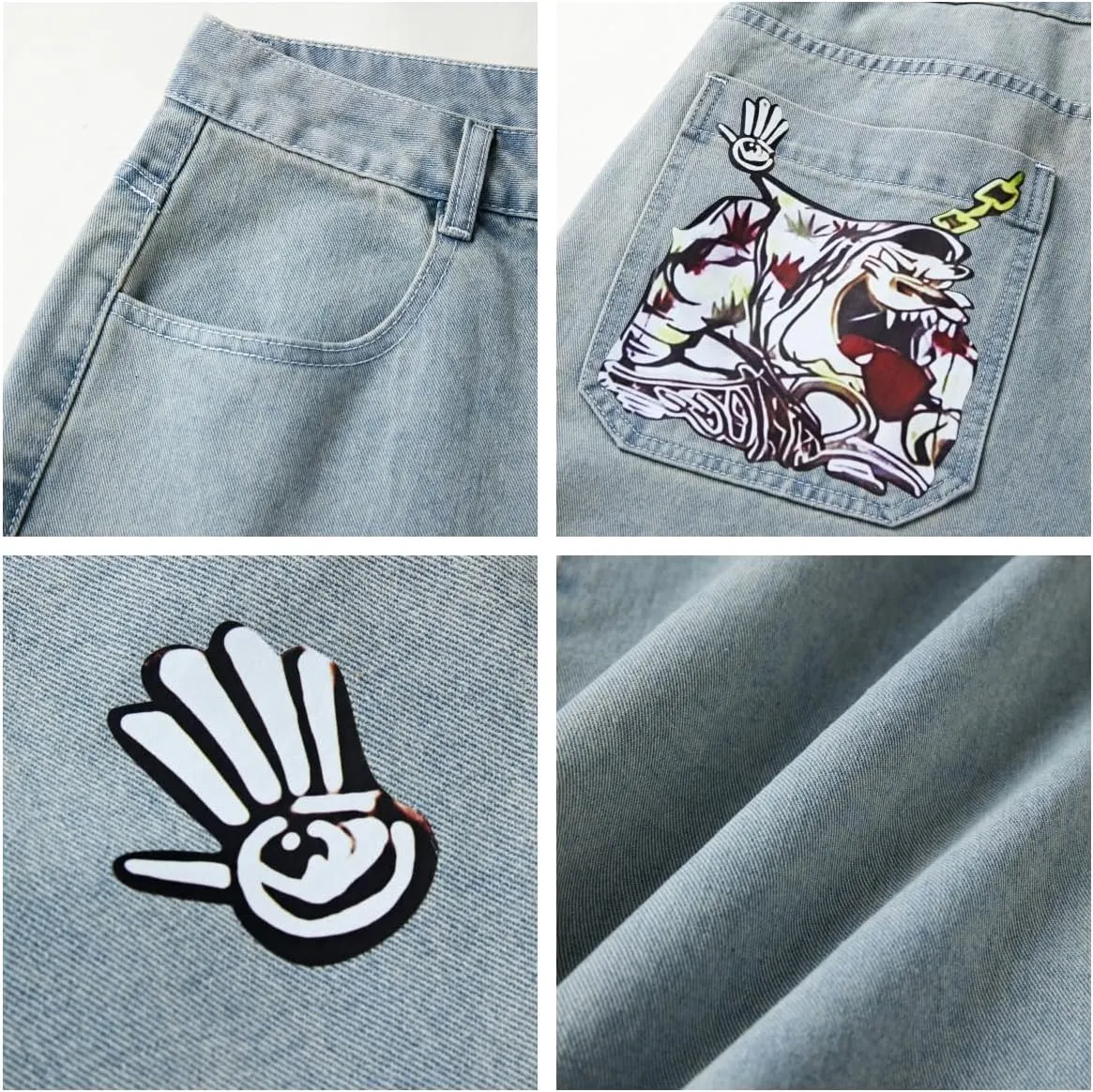 EMMIOL Women Hip Hop Baggy Jeans Wide Leg Mid-Low Waist Jeans Loose Boyfriends Jeans 90s Vintage Denim Pants