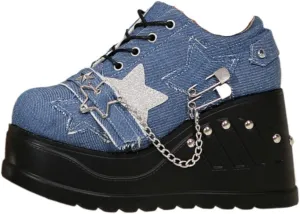 Emo Wedge Shoes Star Y2K Rave Grunge Retro Chunky Shoes for Women Preppy Teen Girls - Non Slip Kawaii Cute Casual Comfortable Walking Lightweight Birthday Gifts Beach Travel Back to School Party
