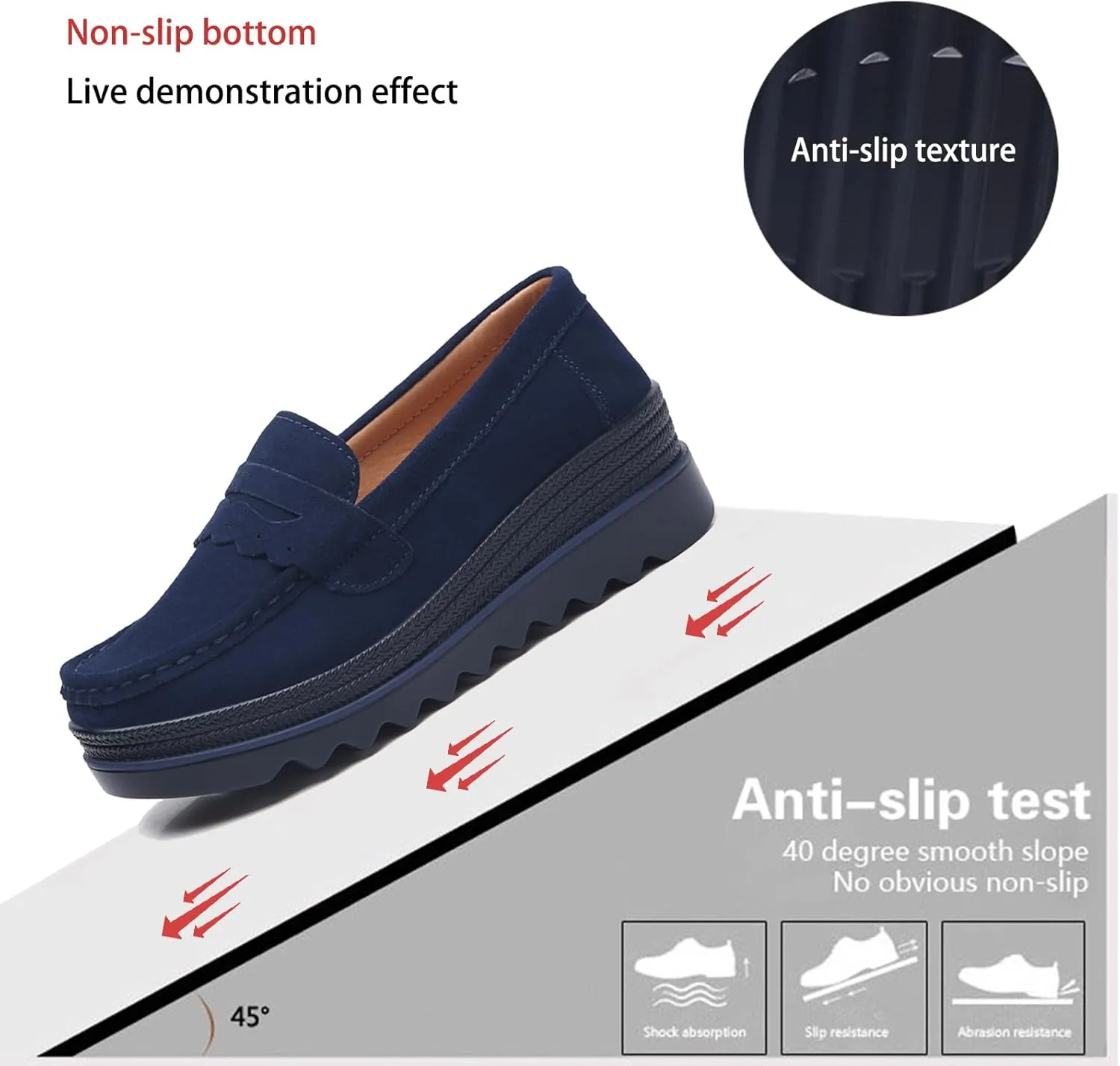 EnllerviiD Women's Platform Loafers Slip-On Comfortable Suede Moccasins Wedge Penny Loafers Thick Soft Platform Lightweight Casual Business Work Shoes