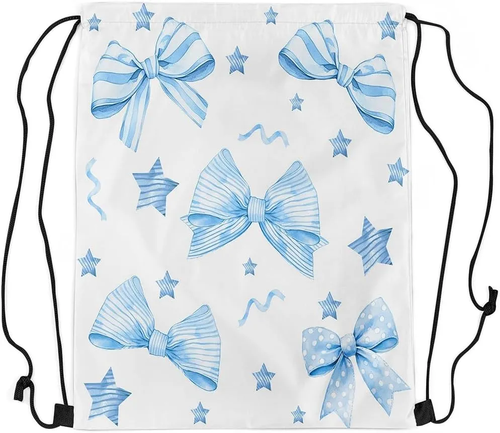 Erosebridal Coquette Pink Bow Drawstring Backpack,Cartoon Striped Stars Cinch bag,Kawaii Bowknot String Backpack,Aesthetic Coquette Drawstring Bags,13x15.7