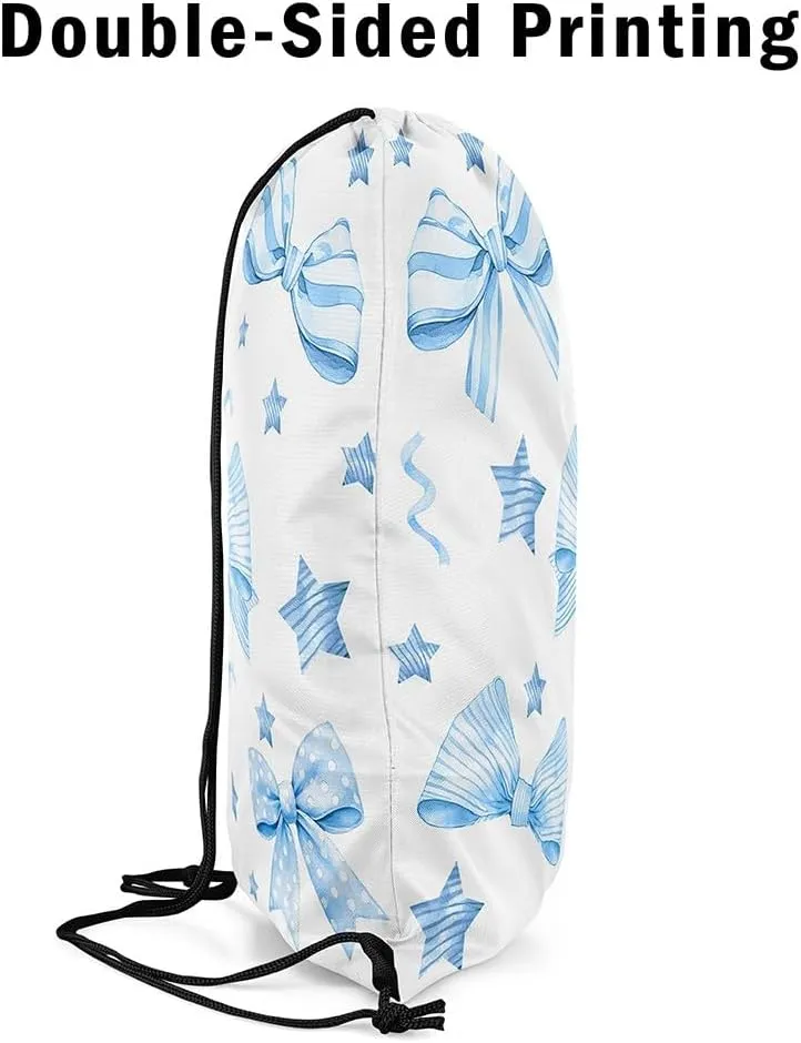 Erosebridal Coquette Pink Bow Drawstring Backpack,Cartoon Striped Stars Cinch bag,Kawaii Bowknot String Backpack,Aesthetic Coquette Drawstring Bags,13x15.7