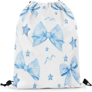 Erosebridal Coquette Pink Bow Drawstring Backpack,Cartoon Striped Stars Cinch bag,Kawaii Bowknot String Backpack,Aesthetic Coquette Drawstring Bags,13x15.7