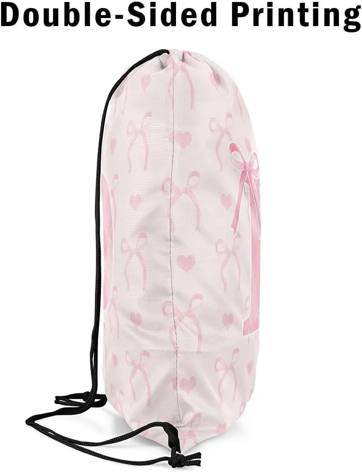 Erosebridal Pink Alphabet D String Bag 13x15.7 Geometric Letter Dreamy Princess Sackpack Aesthetic Butterfly Knot Reversible foldable Cute Love Heart Bowknot Cinch Bag