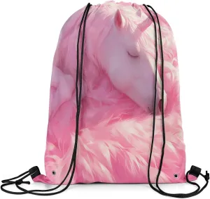 Erosebridal Unicorn Drawstring Backpack 13x15.7 Fantasy Horse Drawstring Bags Pink Mane Mystical Wildlife Fur Draw String Back Bag 3D Cartoon Animal Romantic String Backpack