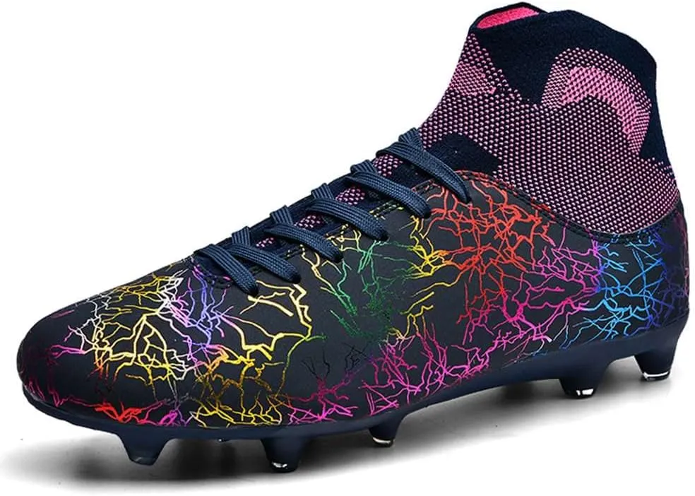ESXGED Womens High Top Lightweight Soccer Cleats Mens Comfy Football Boots Spikes Shoes Training Sports Sneakers