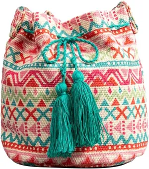 Ethnic Tote Bag for Women Canvas Handbag Bohemian Bucket Bag Retro Shoulder Crossbody Bag with Tassels