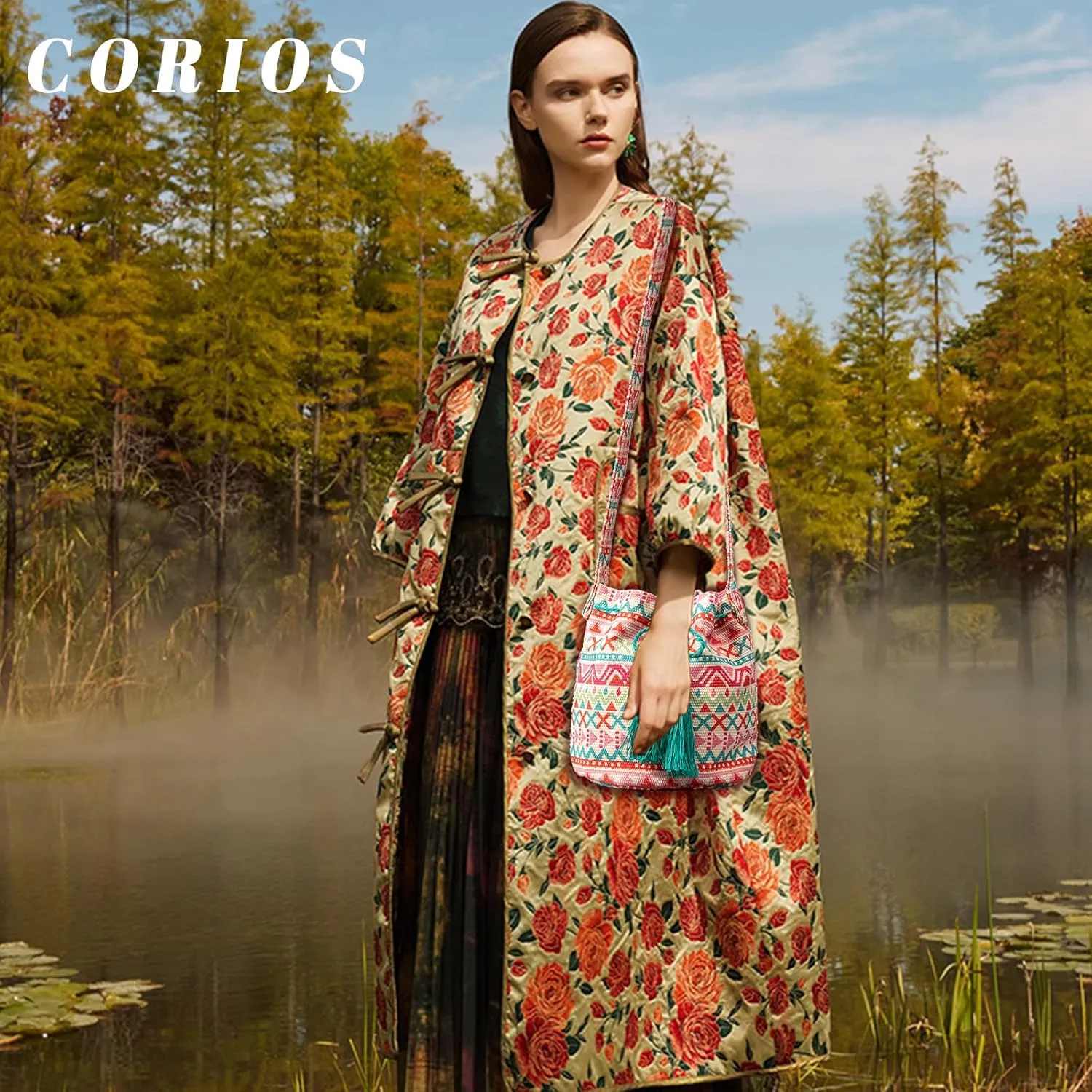 Ethnic Tote Bag for Women Canvas Handbag Bohemian Bucket Bag Retro Shoulder Crossbody Bag with Tassels