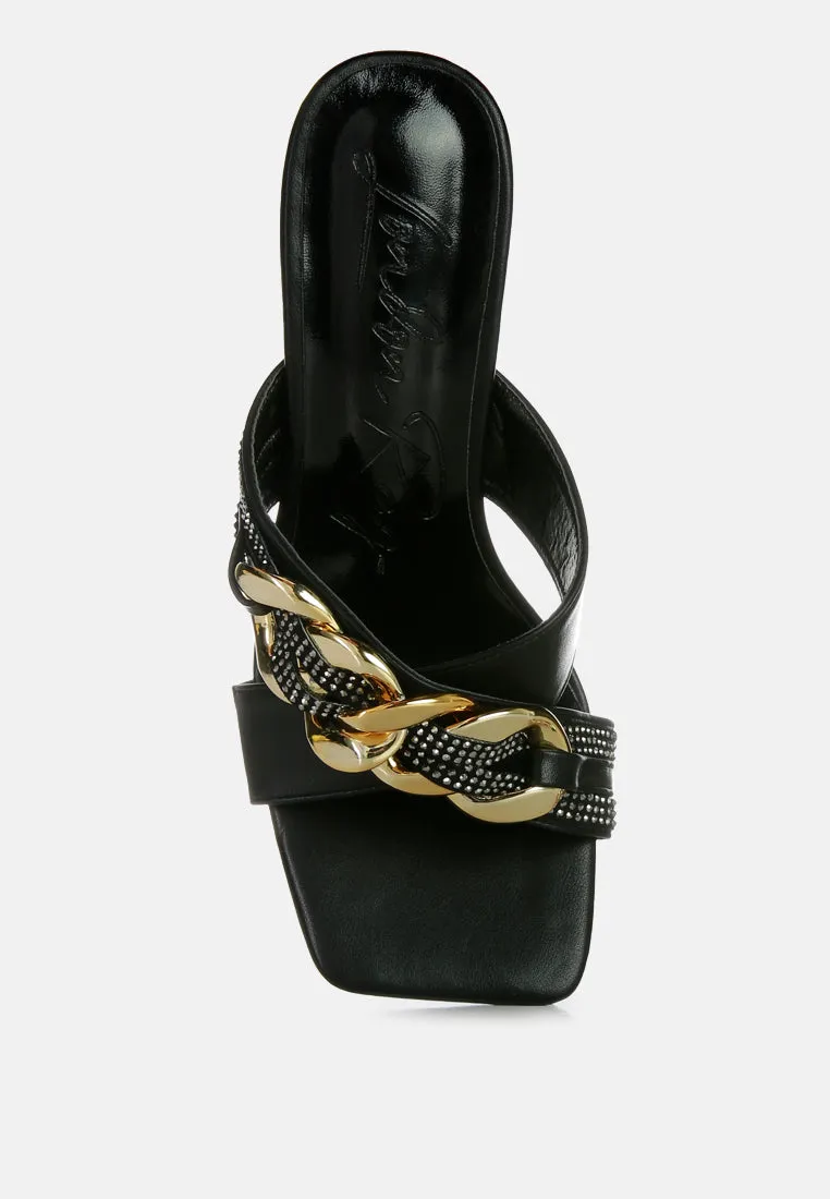 Evelane Metallic Chain Rhinestone Sandals By Ruw