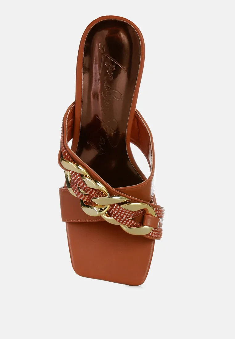 Evelane Metallic Chain Rhinestone Sandals By Ruw
