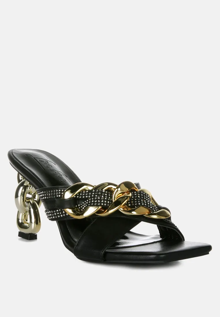 Evelane Metallic Chain Rhinestone Sandals By Ruw