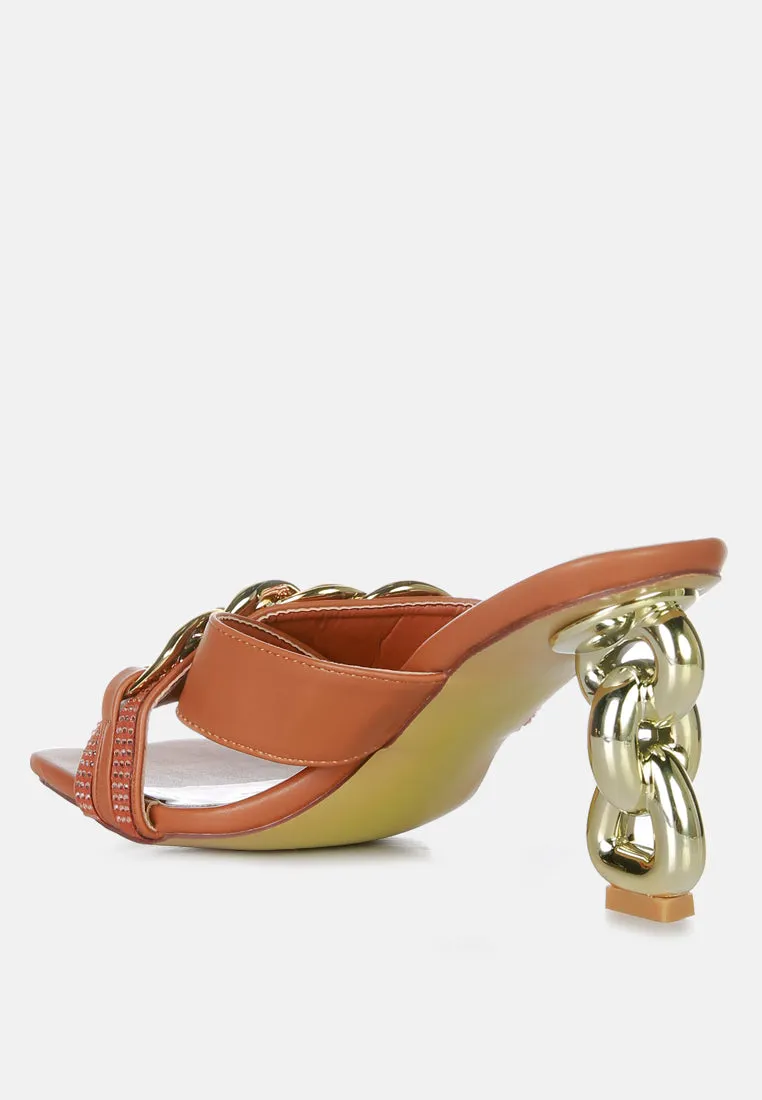 Evelane Metallic Chain Rhinestone Sandals By Ruw
