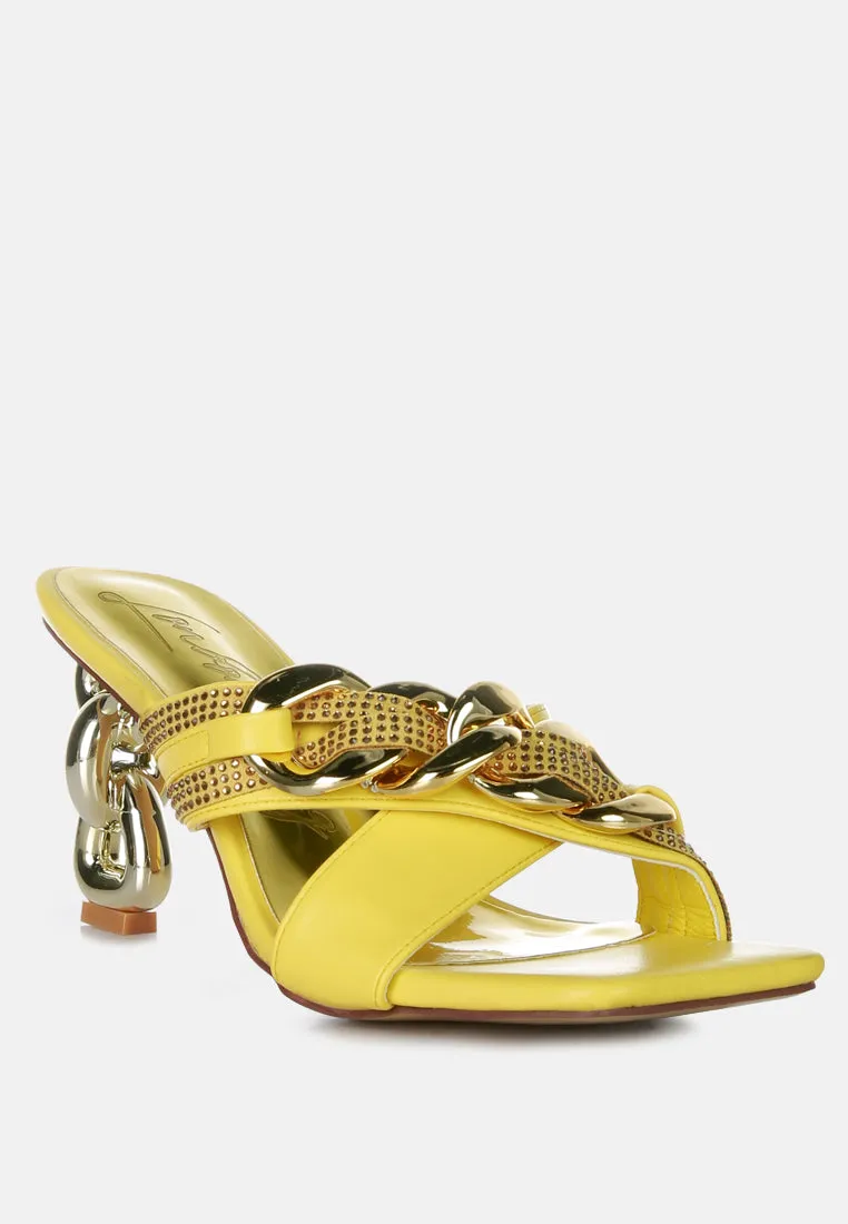 Evelane Metallic Chain Rhinestone Sandals By Ruw