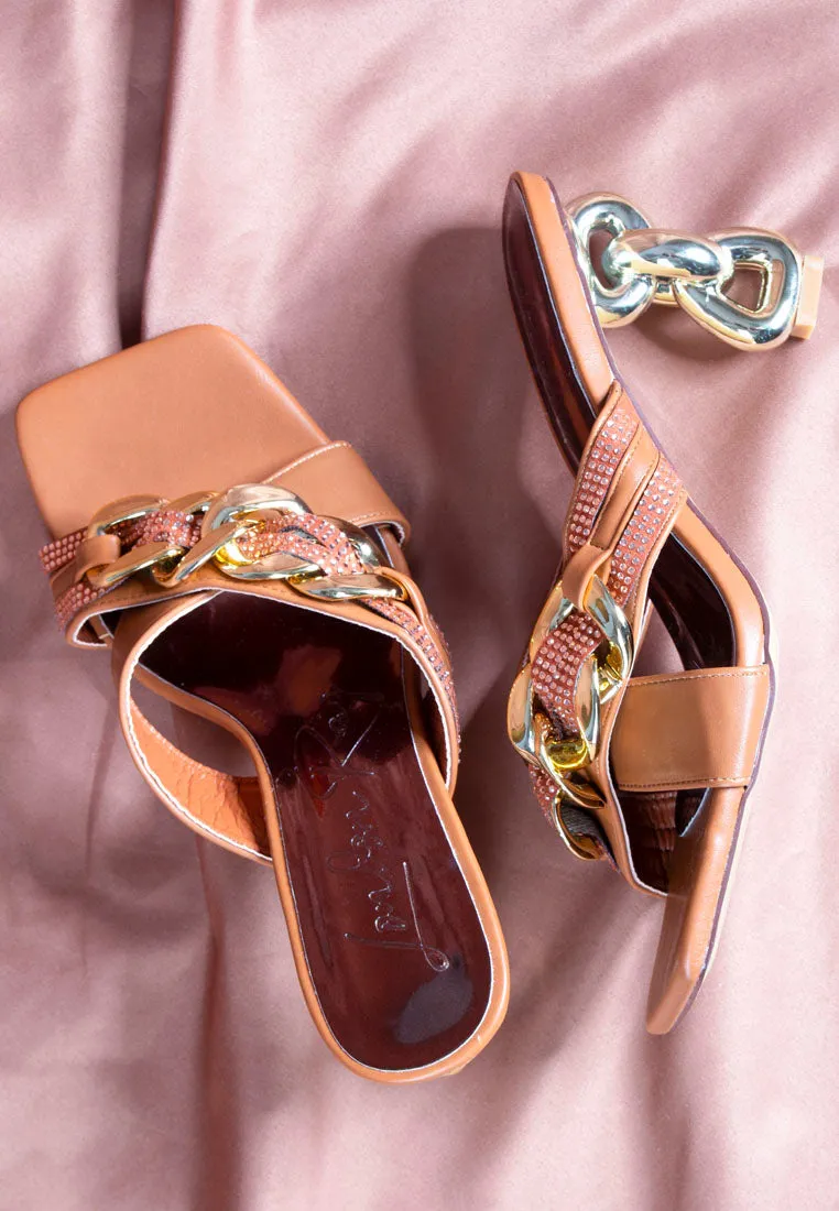 Evelane Metallic Chain Rhinestone Sandals By Ruw