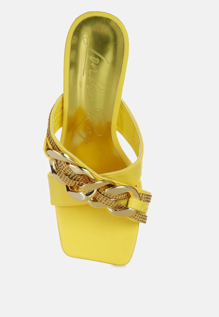 Evelane Metallic Chain Rhinestone Sandals By Ruw