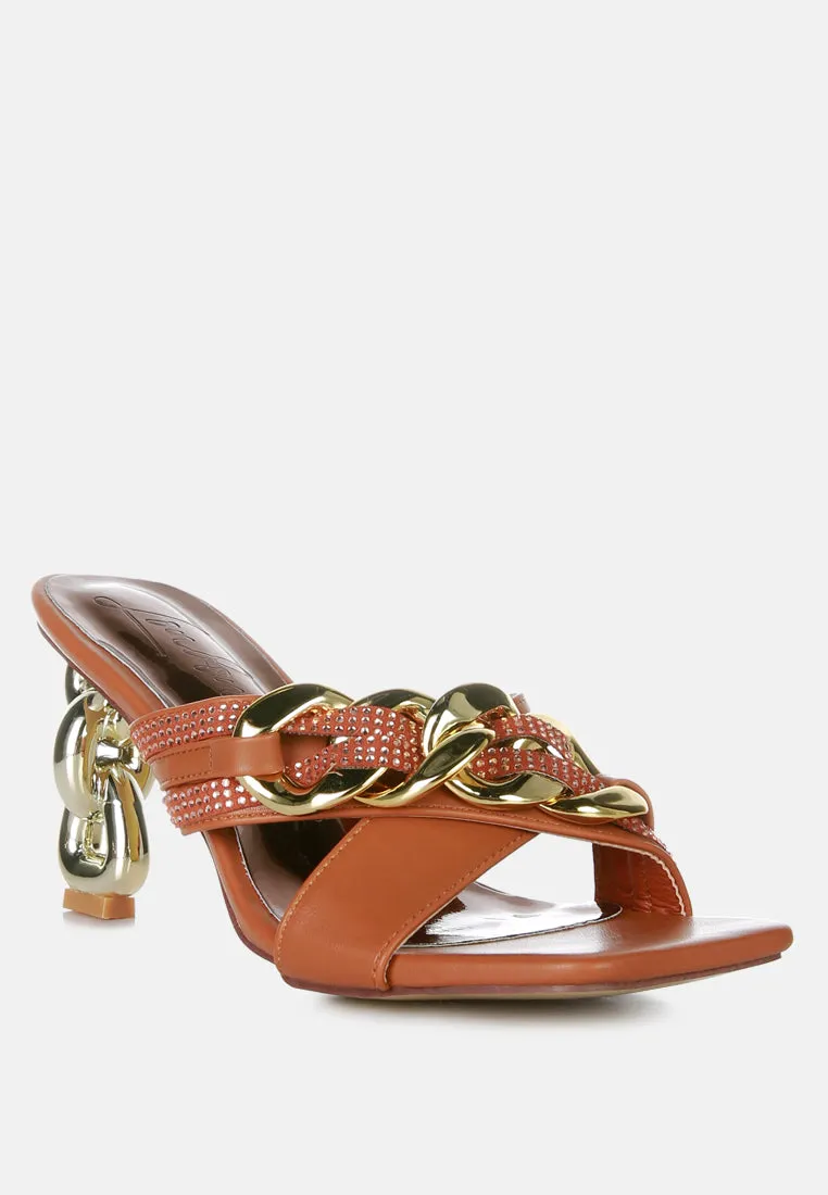 Evelane Metallic Chain Rhinestone Sandals By Ruw