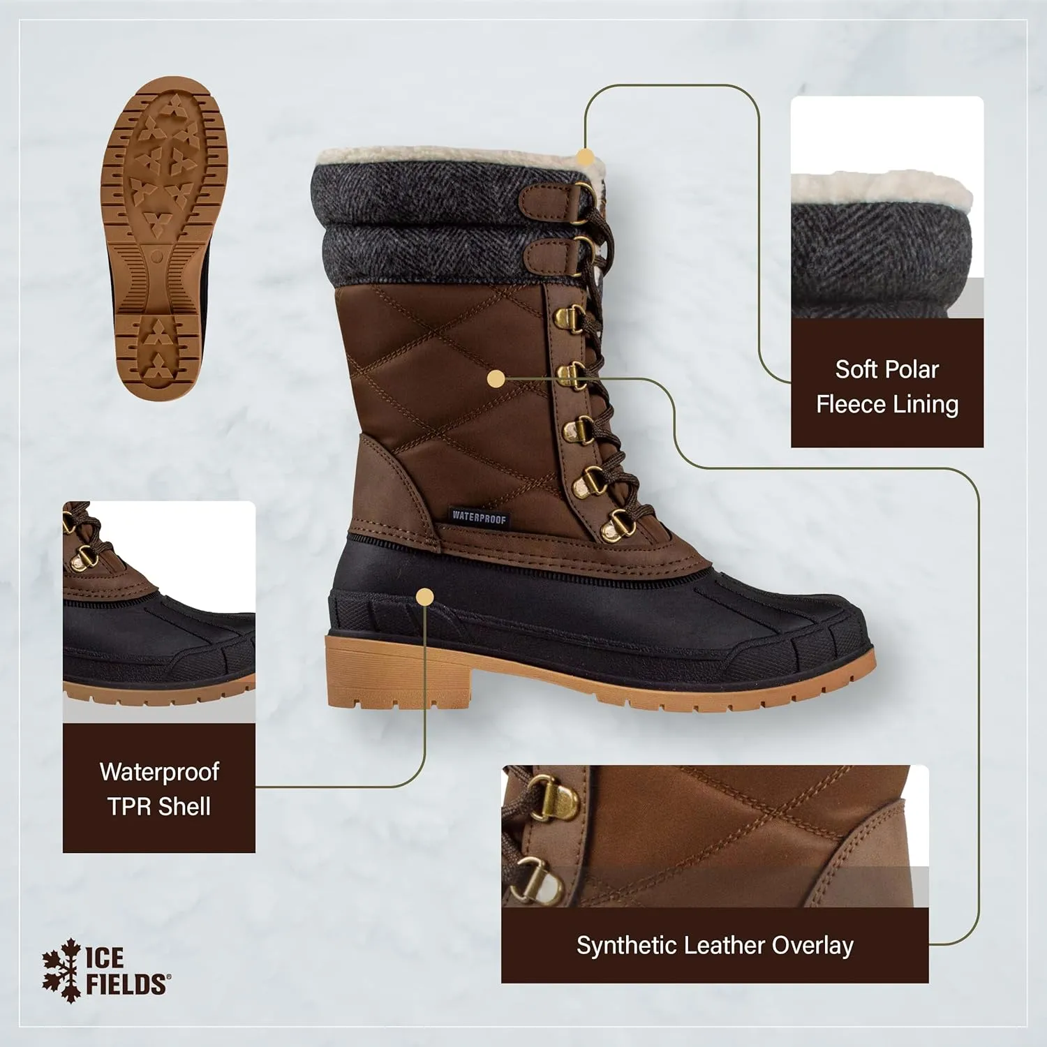 Everly Snow Winter Boots for Women, Warm, Insulated, Fleece Lined, Waterproof Shell, Leather Upper