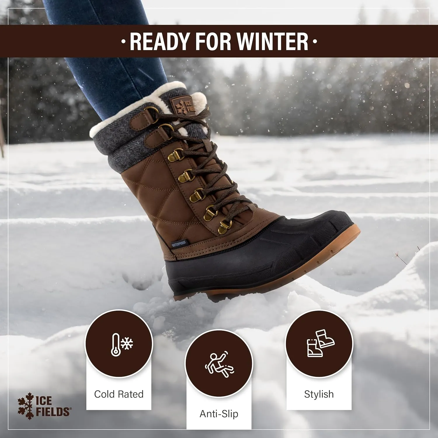 Everly Snow Winter Boots for Women, Warm, Insulated, Fleece Lined, Waterproof Shell, Leather Upper