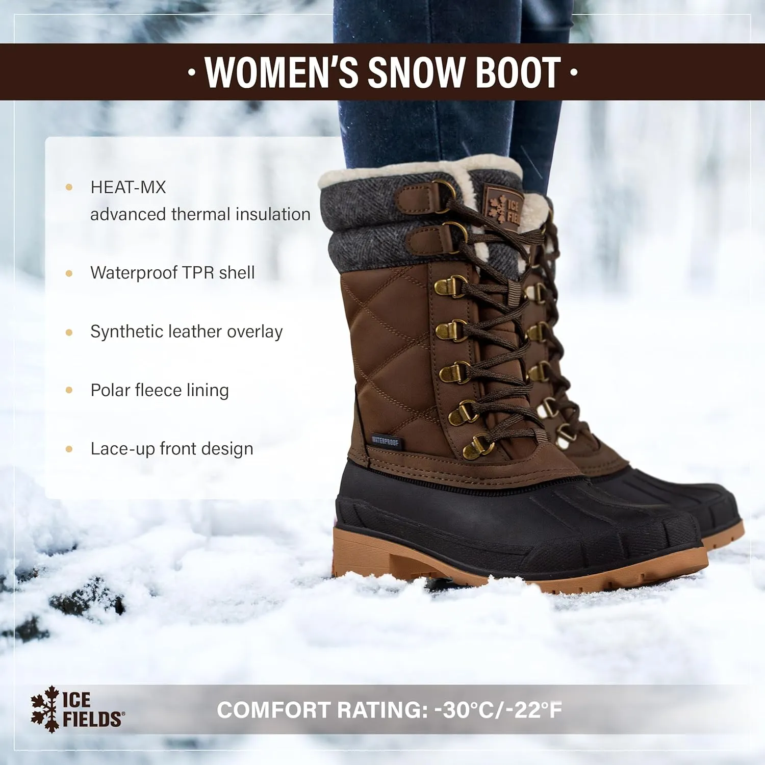Everly Snow Winter Boots for Women, Warm, Insulated, Fleece Lined, Waterproof Shell, Leather Upper