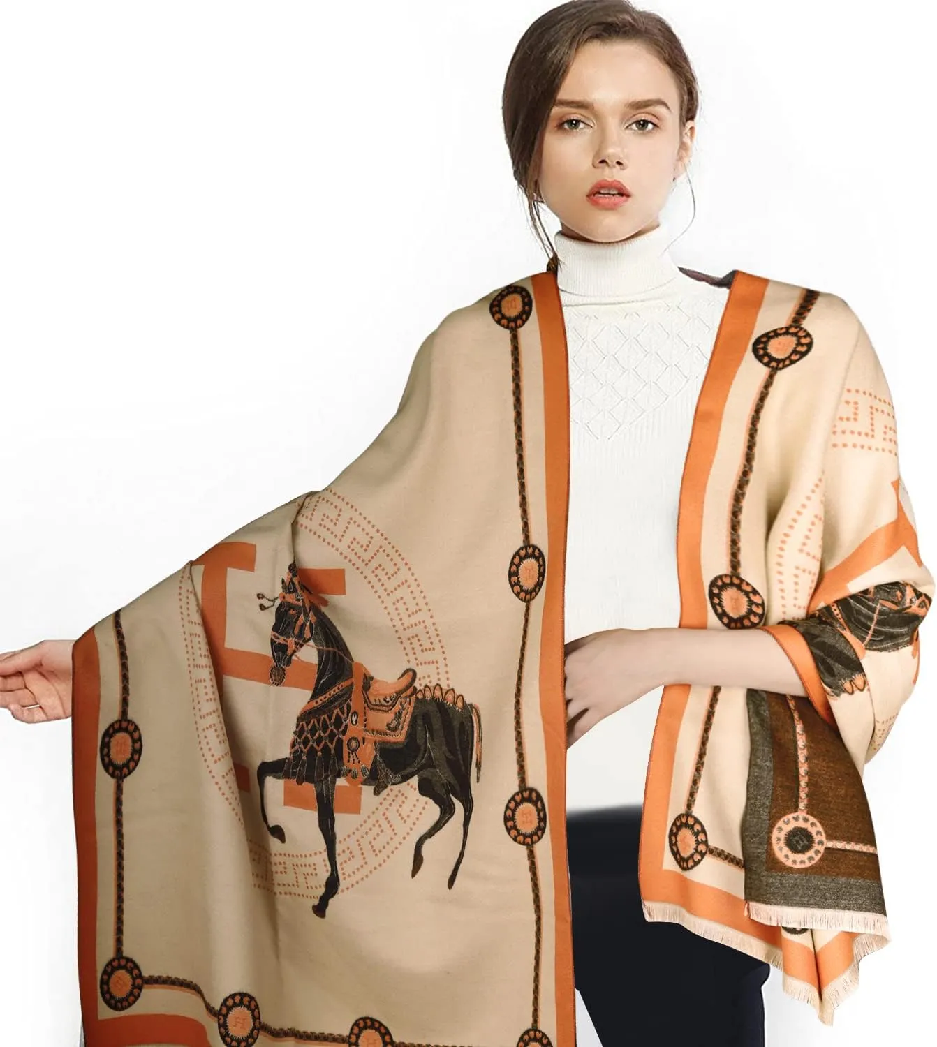 EXTREE Scarfs for Women Pashmina Silky Shawl Wrap for Evening Dressing Blanket Open Front Poncho Cape