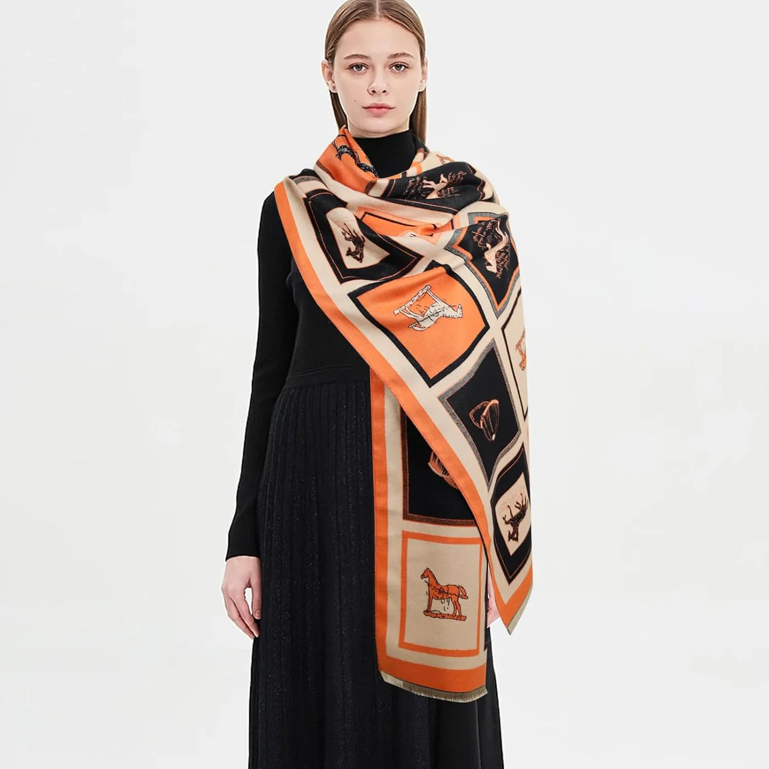 EXTREE Scarfs for Women Pashmina Silky Shawl Wrap for Evening Dressing Blanket Open Front Poncho Cape