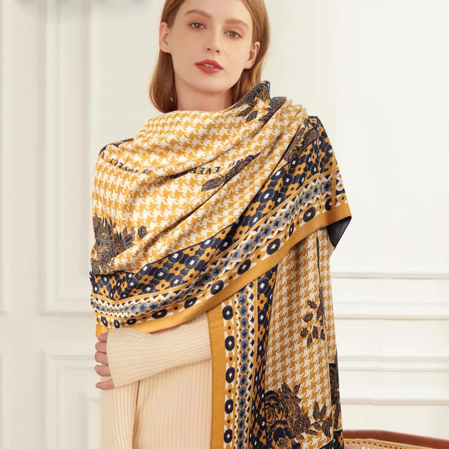 EXTREE Scarfs for Women Pashmina Silky Shawl Wrap for Evening Dressing Blanket Open Front Poncho Cape
