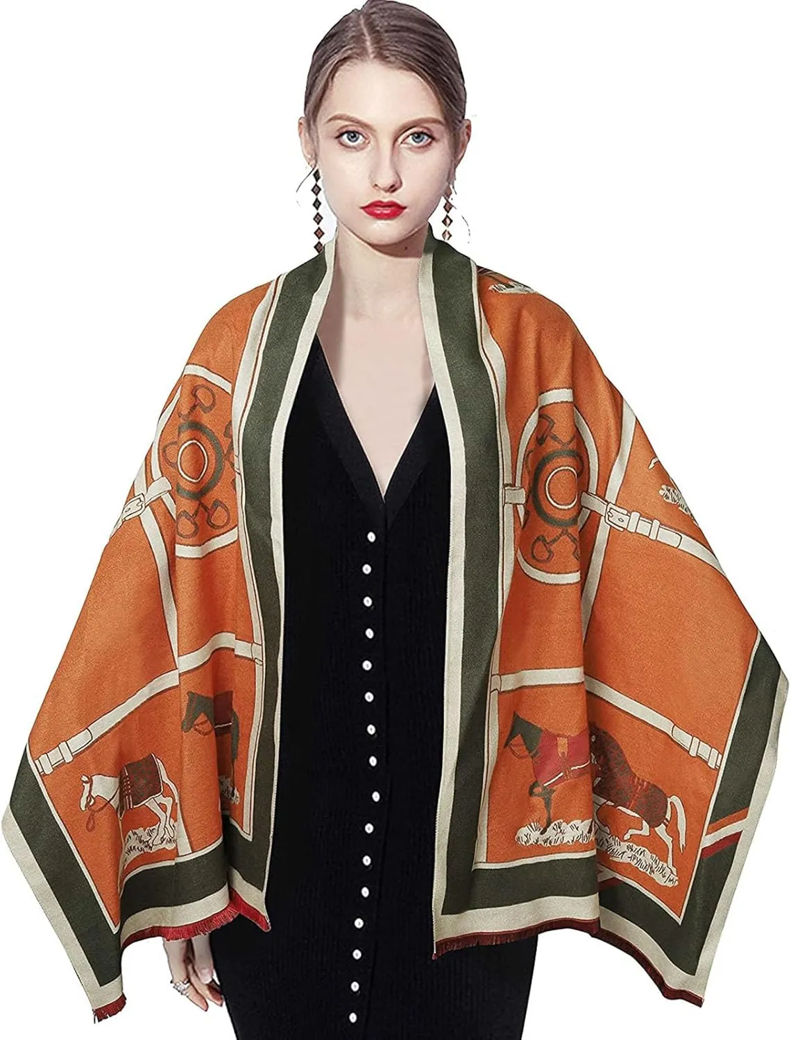 EXTREE Scarfs for Women Pashmina Silky Shawl Wrap for Evening Dressing Blanket Open Front Poncho Cape