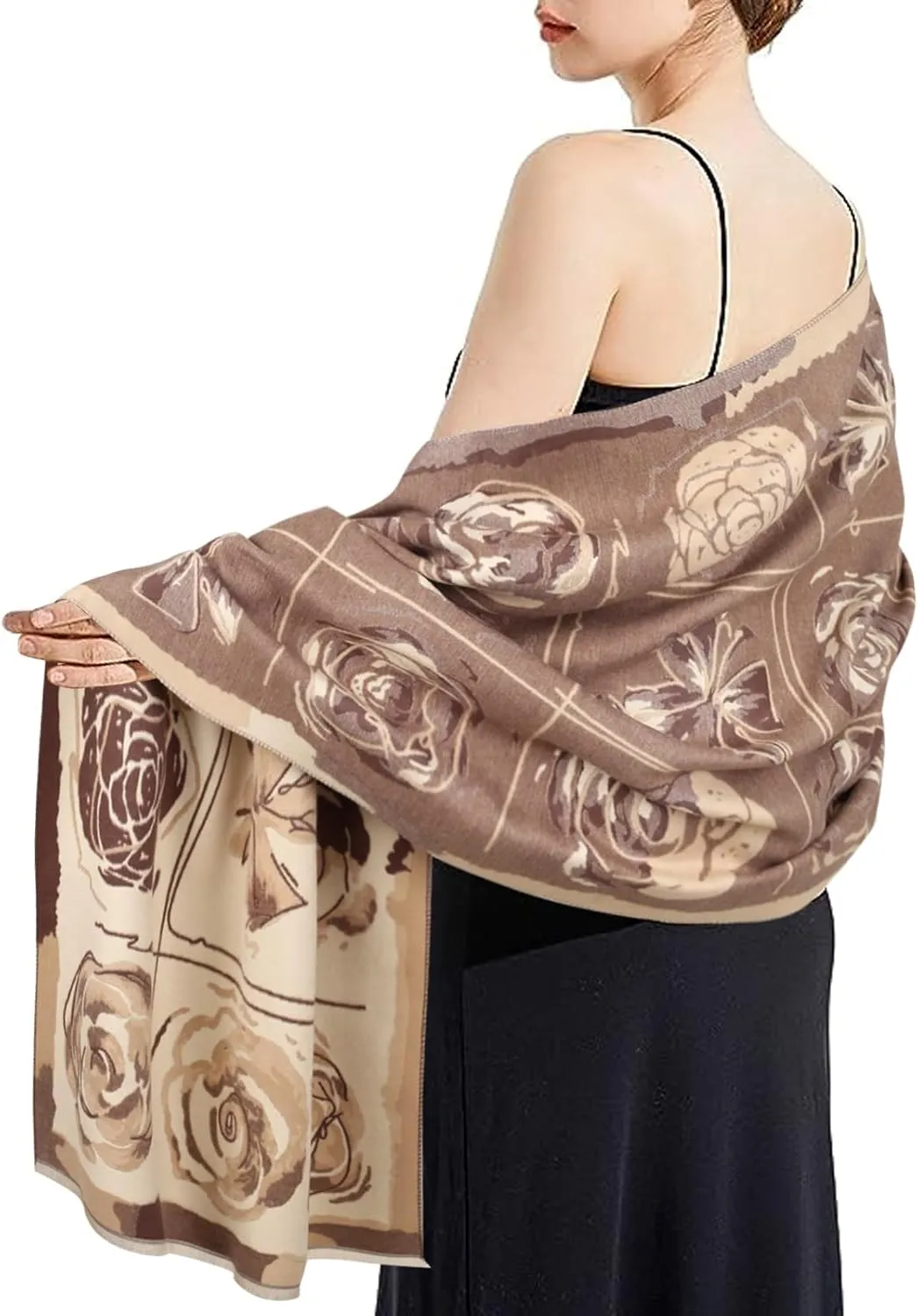 EXTREE Scarfs for Women Pashmina Silky Shawl Wrap for Evening Dressing Blanket Open Front Poncho Cape