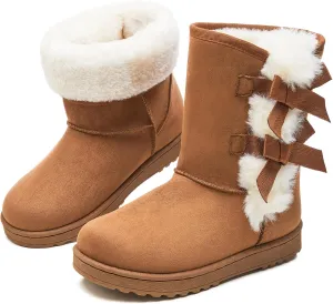 Eydram Women Winter Boots Fur Lined Fashion Mid Calf Boots for Women Warm Fuzzy Boots Comfortable Black Womens Snow Boots with Bowknot