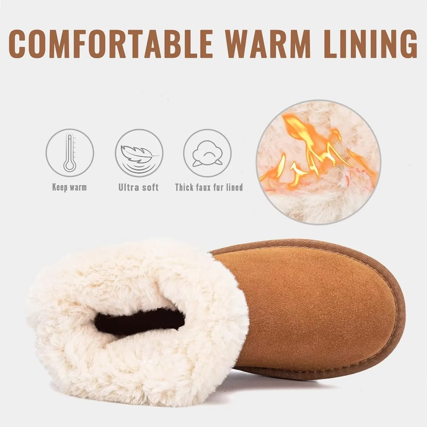 FANTURE Kids Snow Boots Boys Girls Winter Boots Cow Suede Warm Faux Fur Lined Durable Shoes(Little Kid/Big Kid)