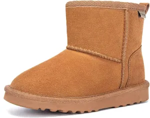 FANTURE Kids Snow Boots Boys Girls Winter Boots Cow Suede Warm Faux Fur Lined Durable Shoes(Little Kid/Big Kid)