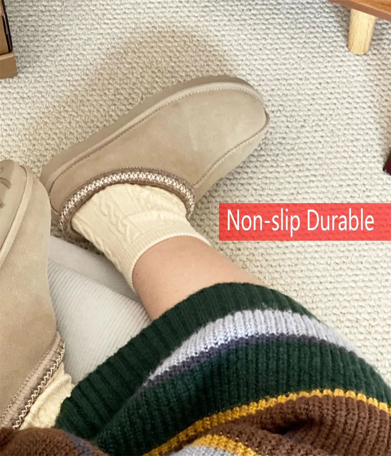 Fashion Plush Platform Slippers - Women's Trend Mini Fleece Lined Anti Slip Short Ankle Boots for Outdoor & Indoor Use
