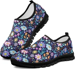 Fashion Walking Shoes for Womens Girls Classic Outdoor Sneakers Breathable Running Slip-On Loafers for Workout Size 5.5-11.5 Black Sole