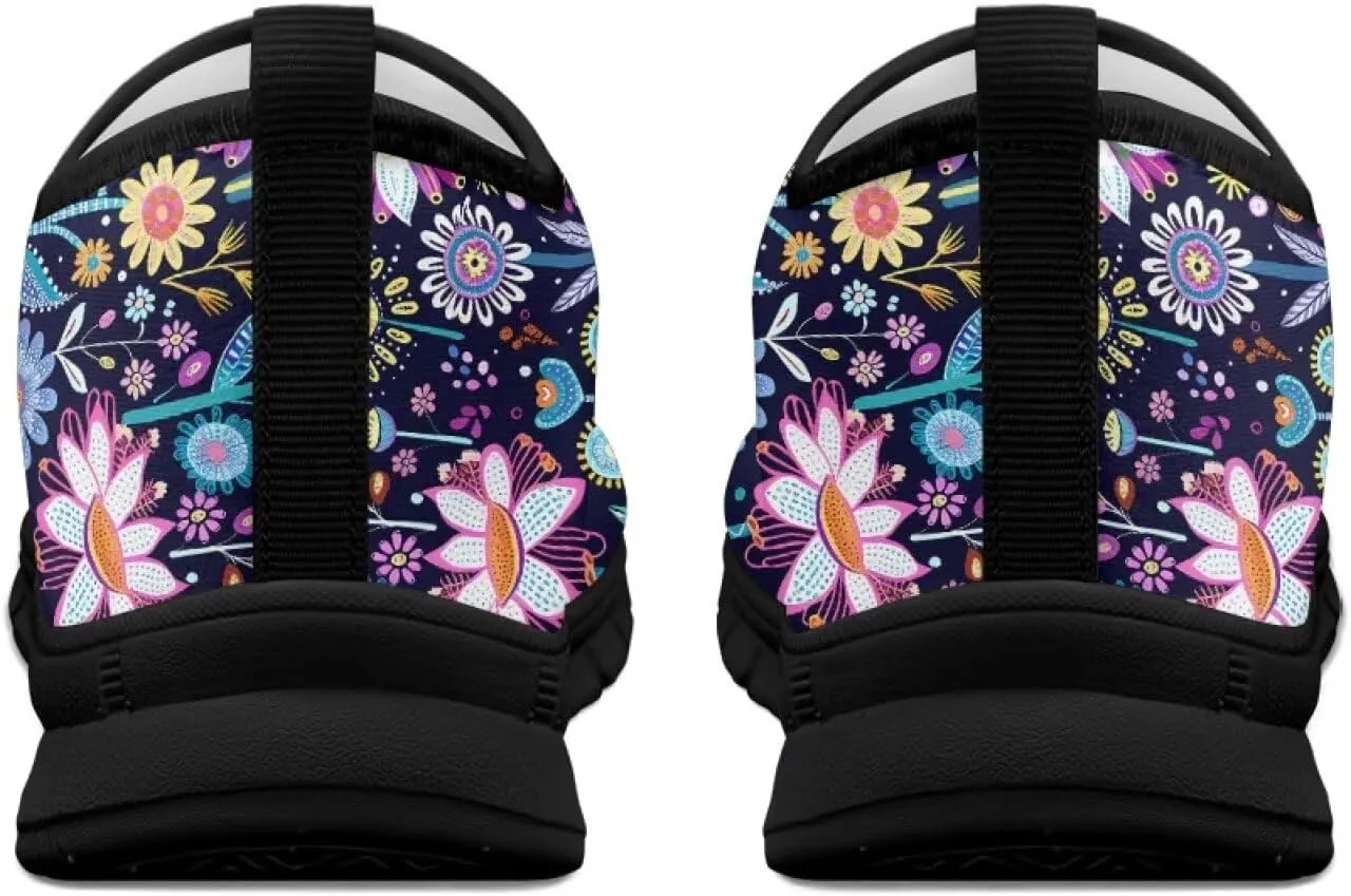 Fashion Walking Shoes for Womens Girls Classic Outdoor Sneakers Breathable Running Slip-On Loafers for Workout Size 5.5-11.5 Black Sole