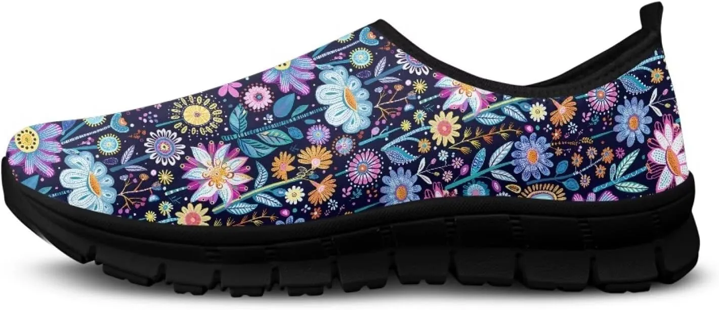 Fashion Walking Shoes for Womens Girls Classic Outdoor Sneakers Breathable Running Slip-On Loafers for Workout Size 5.5-11.5 Black Sole