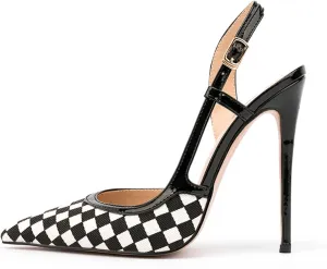 Fashion Women's Plaid Checkered Toe Sandals, Closed Toe Sexy High Heels with Back Strap for Party, Club And Catwalks